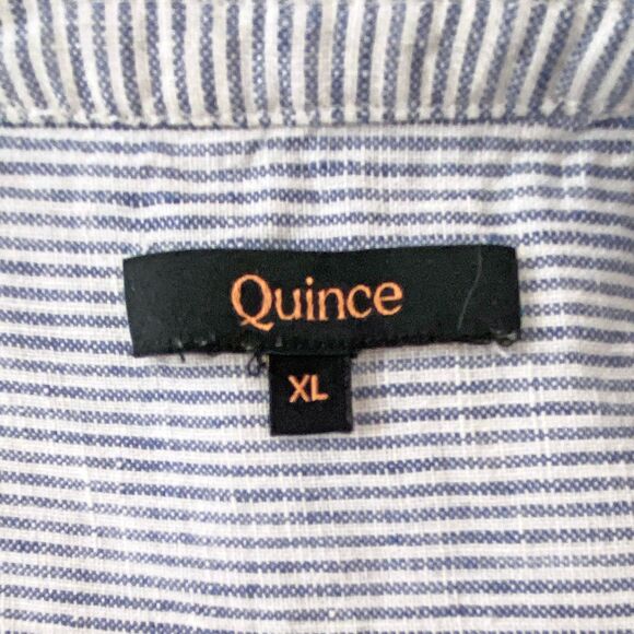 Quince European Linen Sleeveless Swing Dress Size XL Blue & White Stripe Pockets - Picture 4 of 5